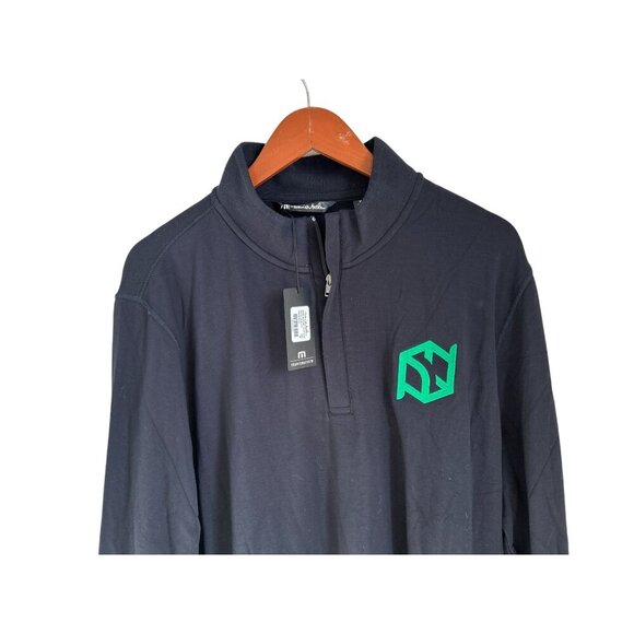 Travis Mathew Mens XL Black Quarter-Zip Pullover With Green Logo 96% Rayon 4% Sp - Picture 2 of 7